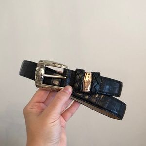 Vintage Brighton Black Leather & Silver Belt